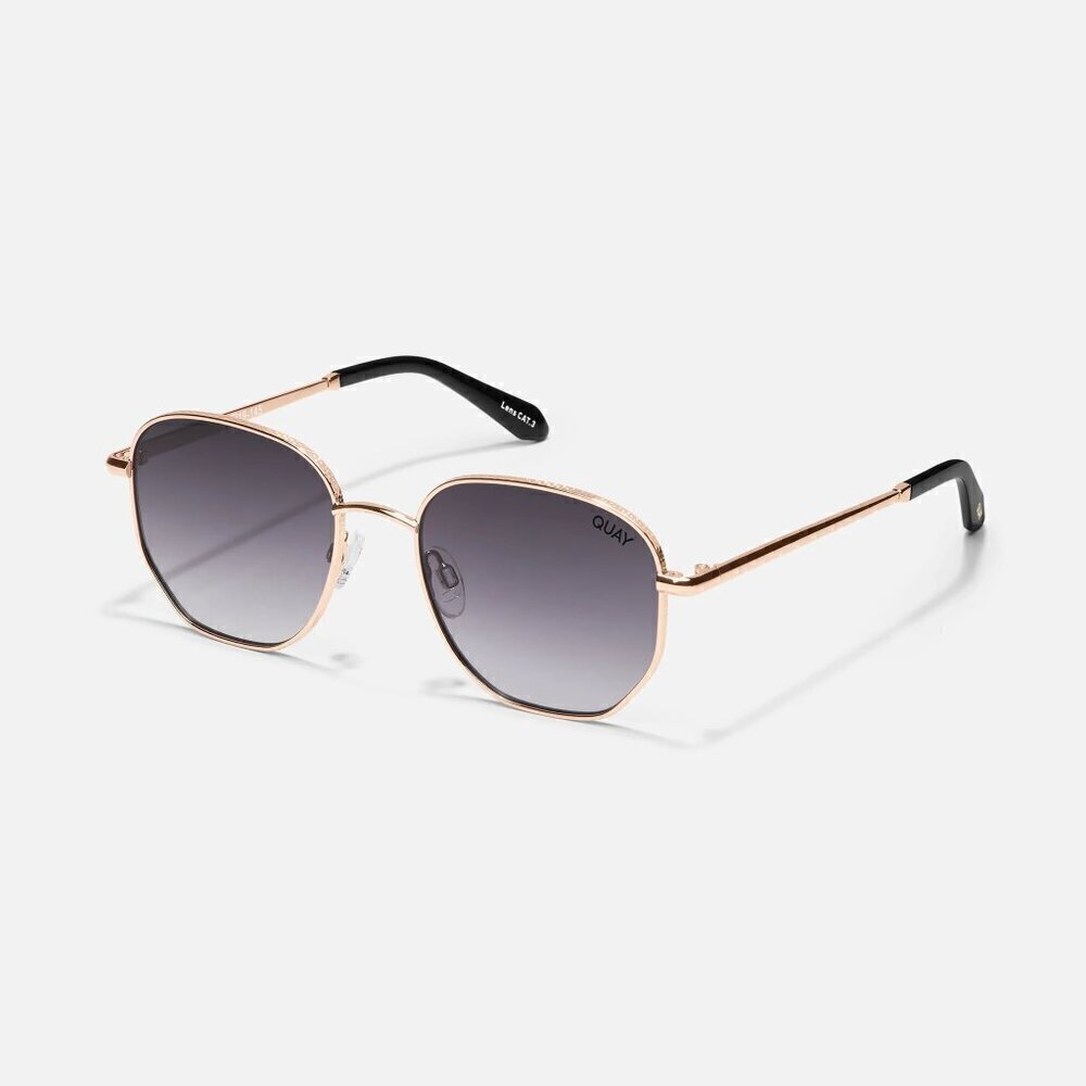 New Quay Australia Unisex Big Time Texture Gold Frame/Smoke Lens Sunglasses - Picture 3 of 14